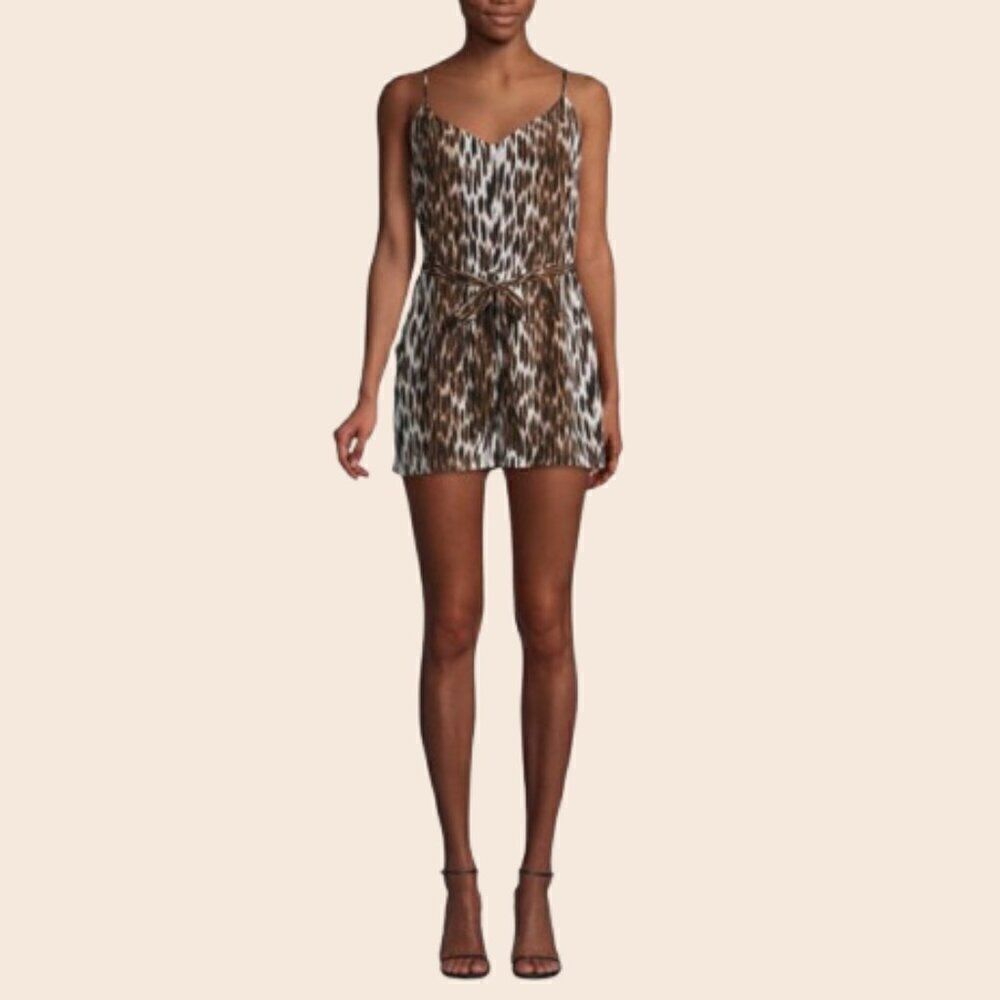 L'Agence Audra Sleeveless Leopard-Print Silk Romper Size 2